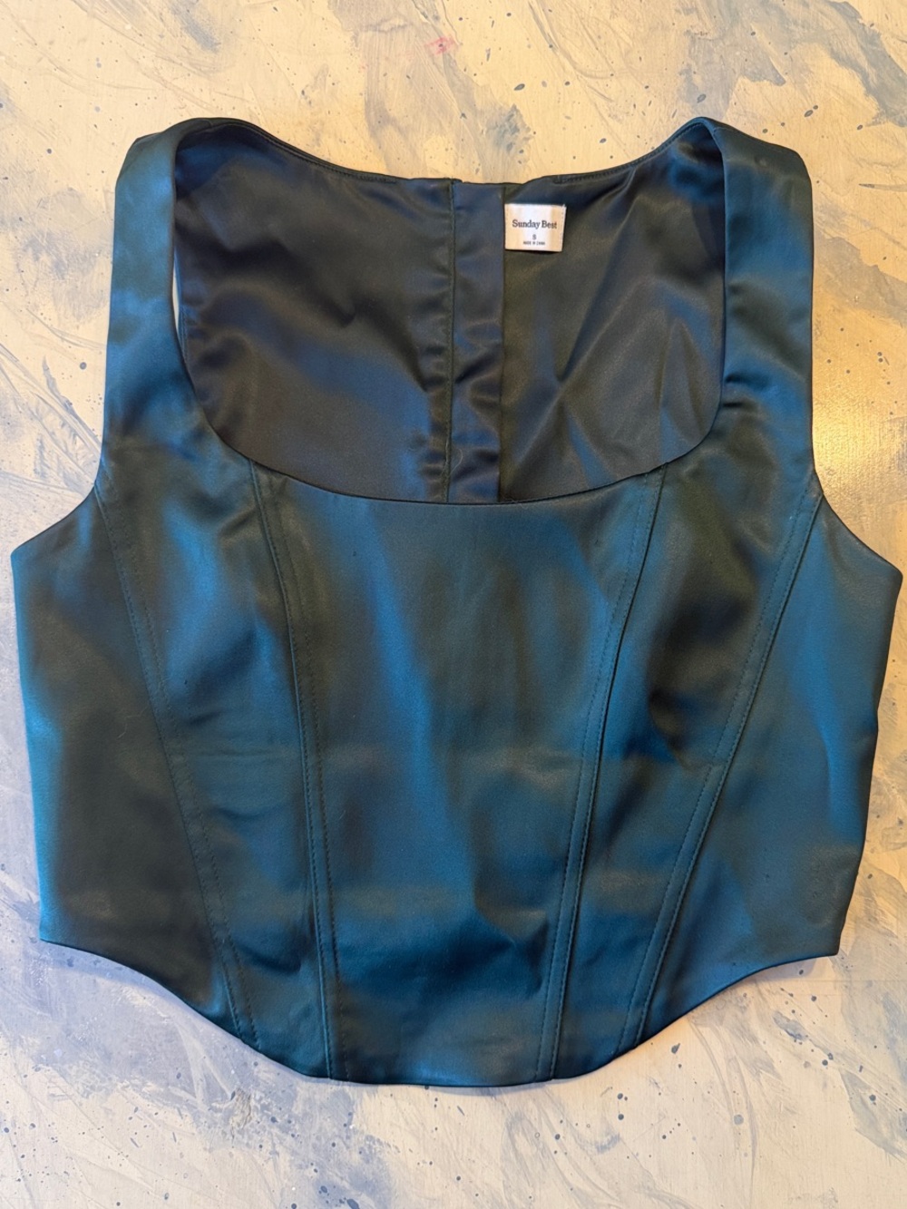 Sunday Best Dark Green Satin Corset Tank